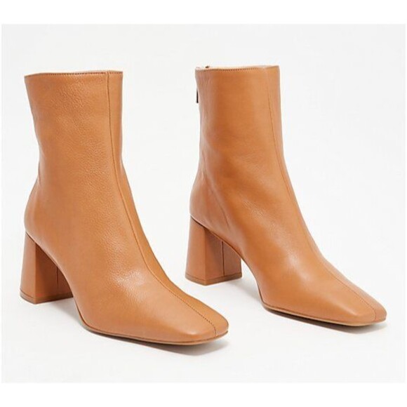 New Intentionally Blank Women Tabatha Mid Boots Caramel Leather Square Toe Sz 11 - Picture 1 of 4